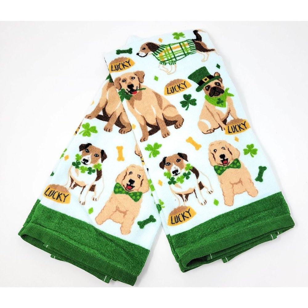St. Patrick's Day Dog Kitchen Hand Dish Towels (Set of 2)